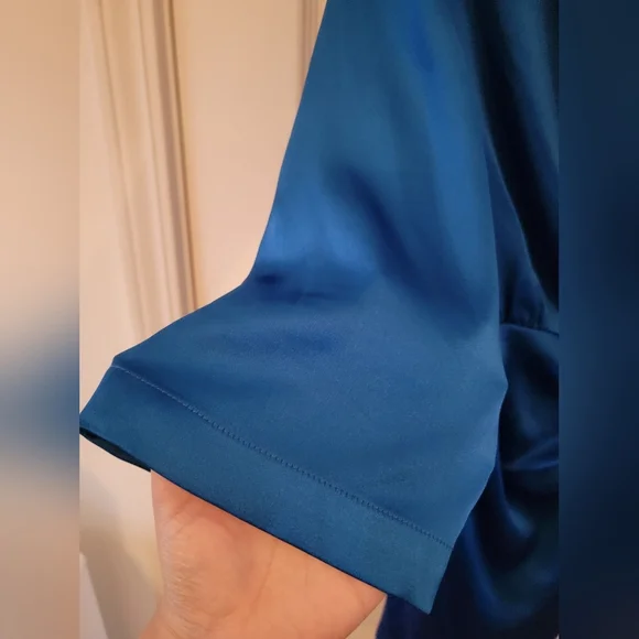 Zara Wrap Front Satin Effect Blue Dress NWT - Picture 7 of 9